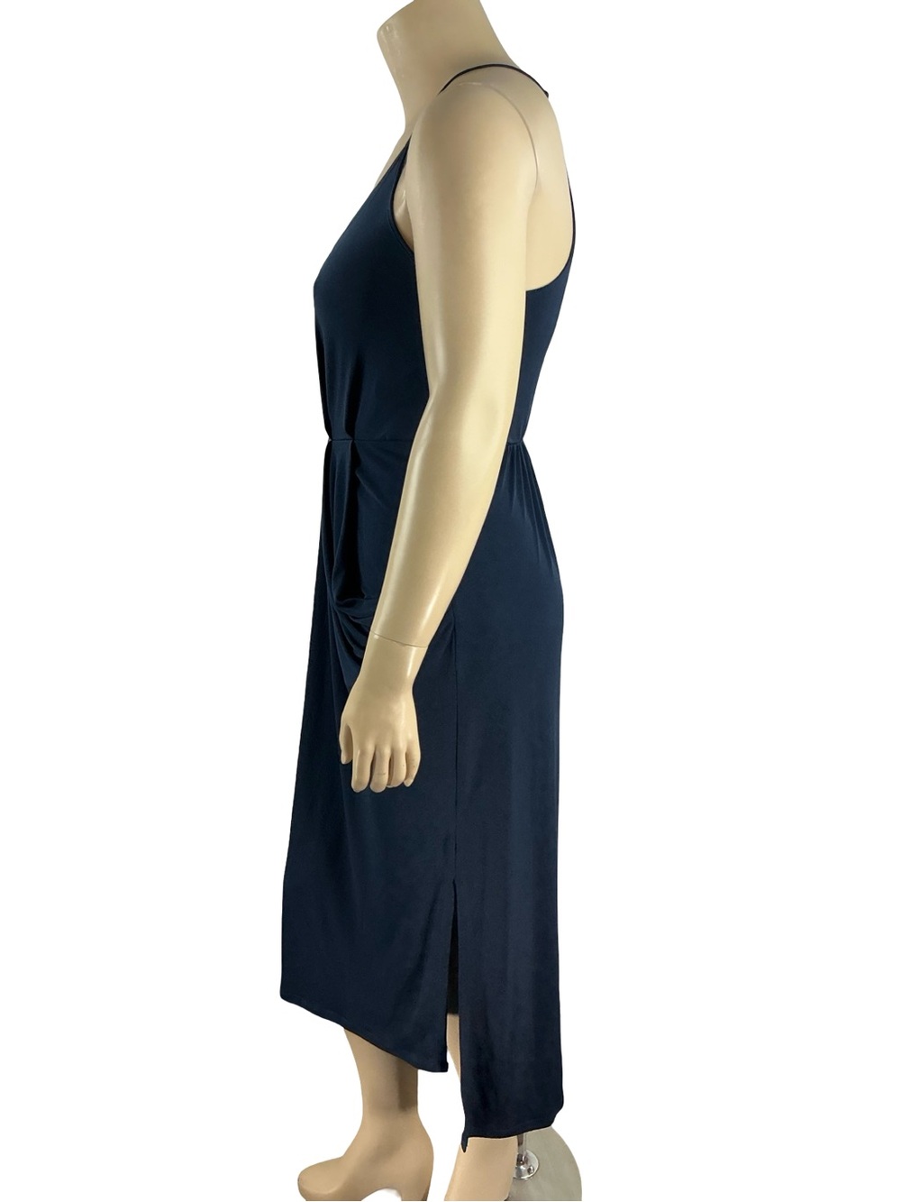 BCBGeneration Faux-Wrap Midi Dress Navy Cocktail Wedding Guest Size L - Picture 5 of 8